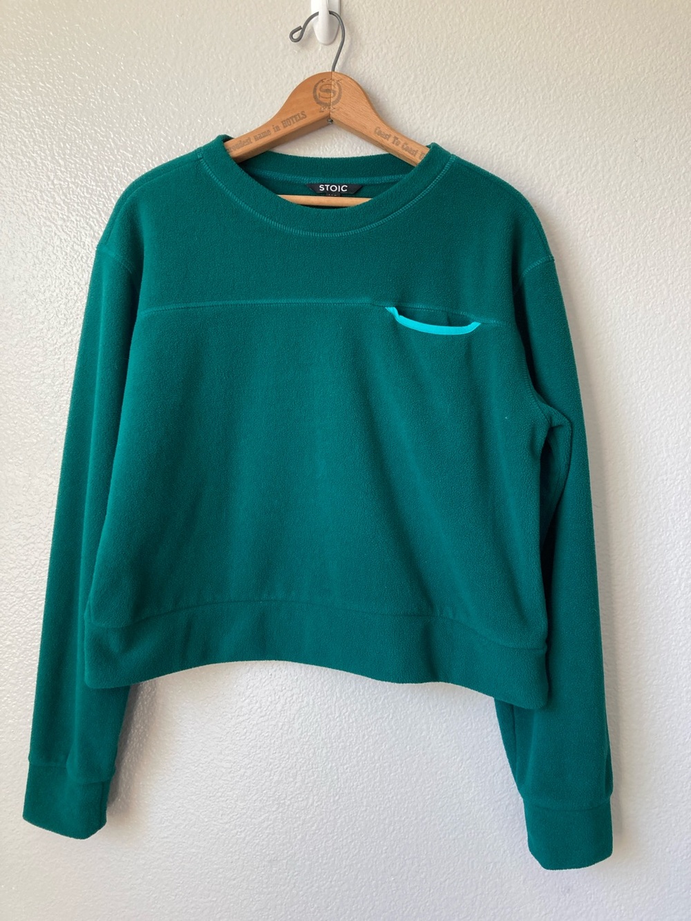 Stoic fleece sweatshirt forest green top semi cropped boxy pullover sz L